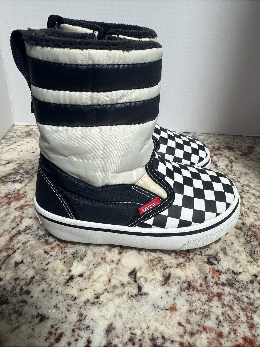 Vans Kids Black & White Checkerboard Winter Boots